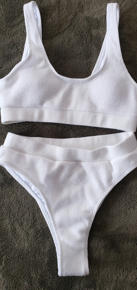 Shein white ribbed sporty bikini suit